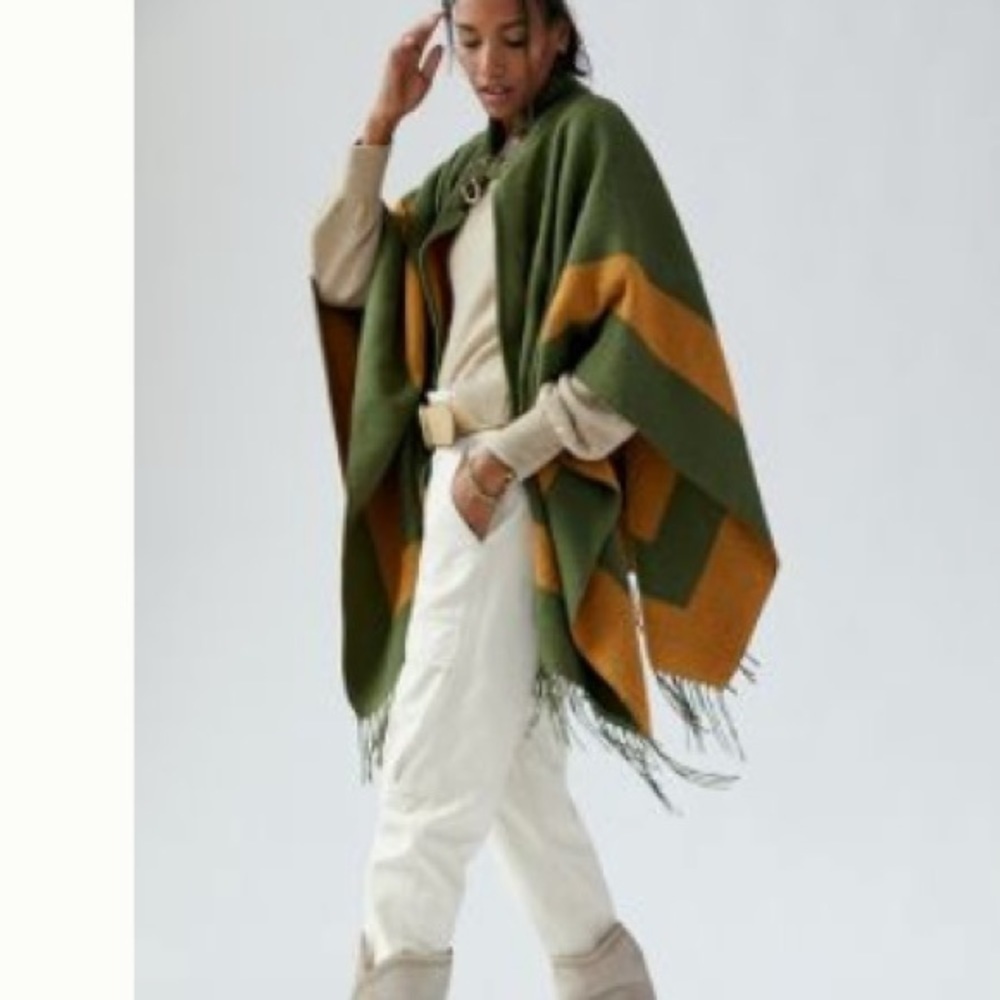 Anthropologie Fringed Funnel Neck Cape